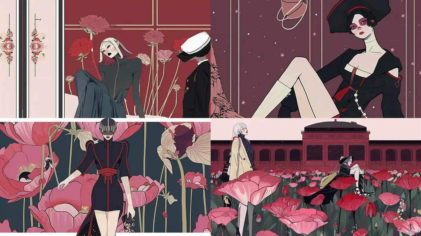 Elegant Contemplative Illustration with Art Nouveau and Anime Fusion - Midjourney sref style