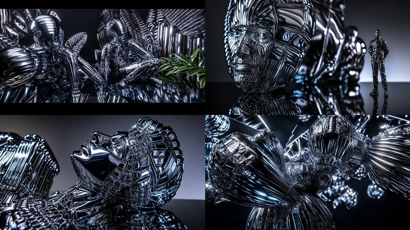 Futuristic Elegance: Chromium Dreams and Reflective Serenity - Midjourney sref style