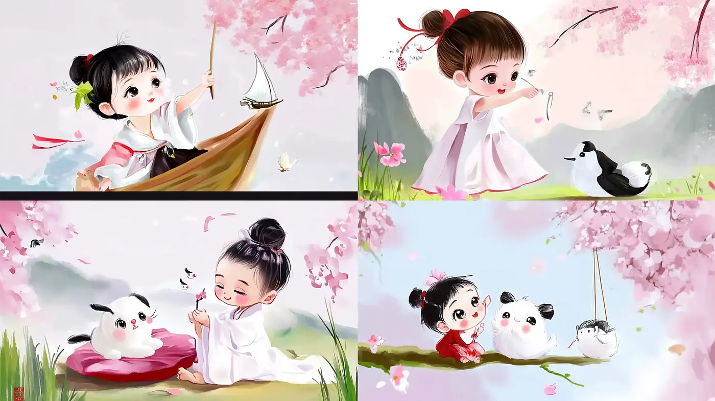 Cherry Blossom Whimsy: A Harmonious Dance of Pastel Hues and Anime Innocence - Midjourney sref style