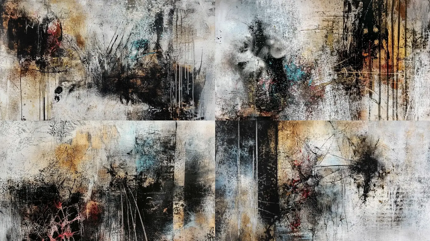 Abstract Expressionist Fusion with Industrial and Organic Textures - Midjourney sref style