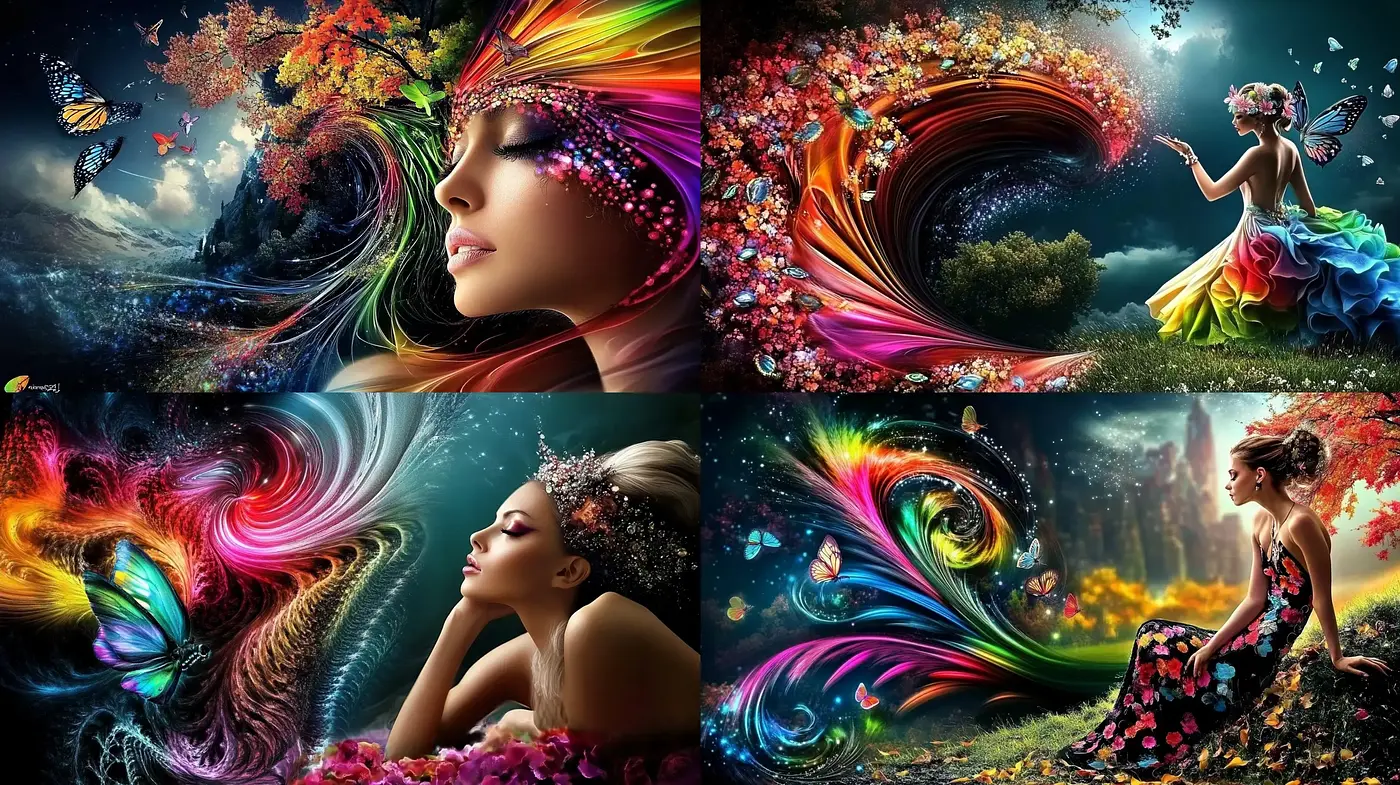Surreal Fantasy Dreamscape with Vibrant Chromatic Abundance - Midjourney sref style