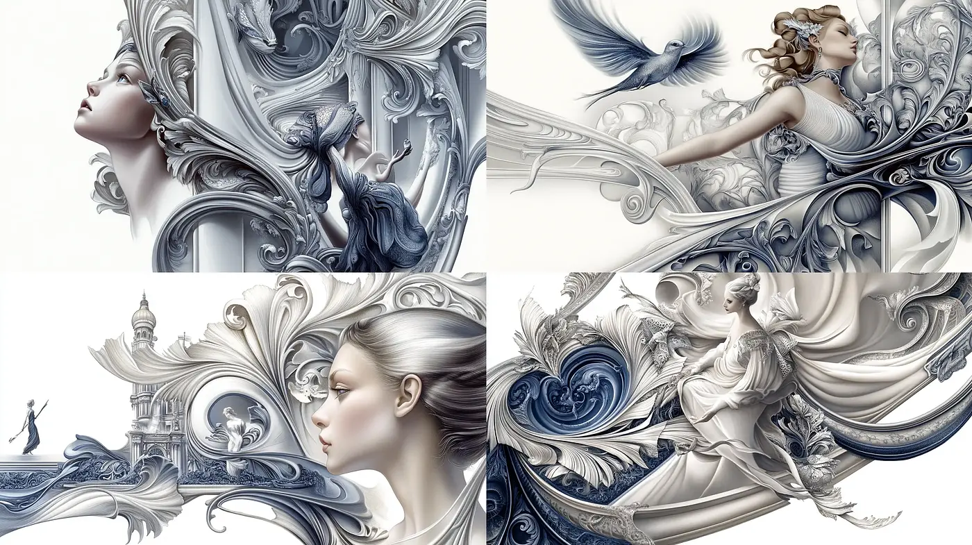 Baroque Revival in Digital Dreamscape - Midjourney sref style