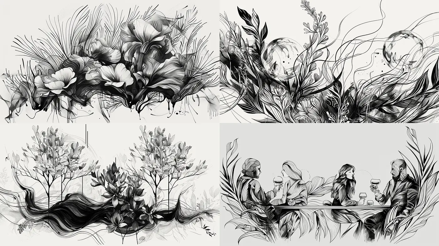 Monochromatic Whispers of Nature and Serenity - Midjourney sref style