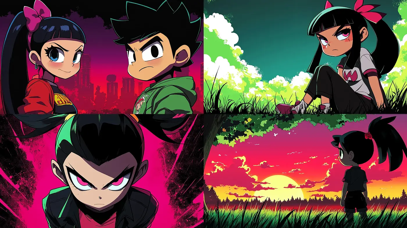 Dramatic Anime-Inspired Action with Vibrant Sunset Overtones - Midjourney sref style