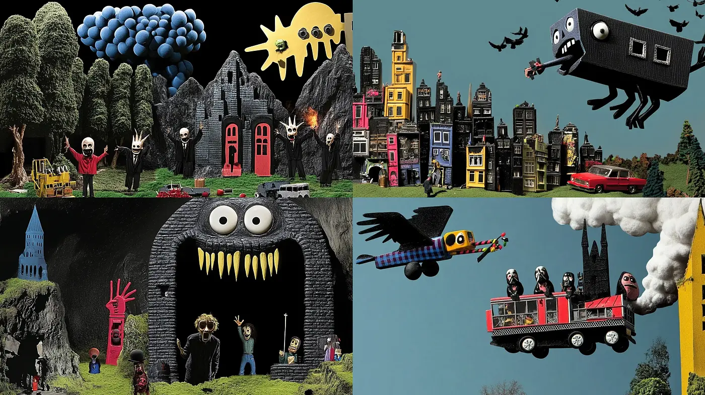 Surreal Whimsical Collage with a Dark Humorous Undertone - Midjourney sref style