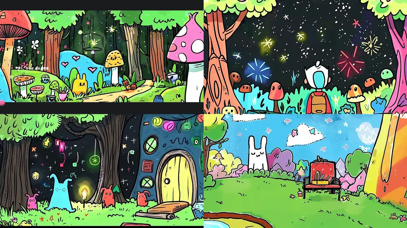 Whimsical and Vibrant Fantasy Landscape in Cartoon Style - Midjourney sref style