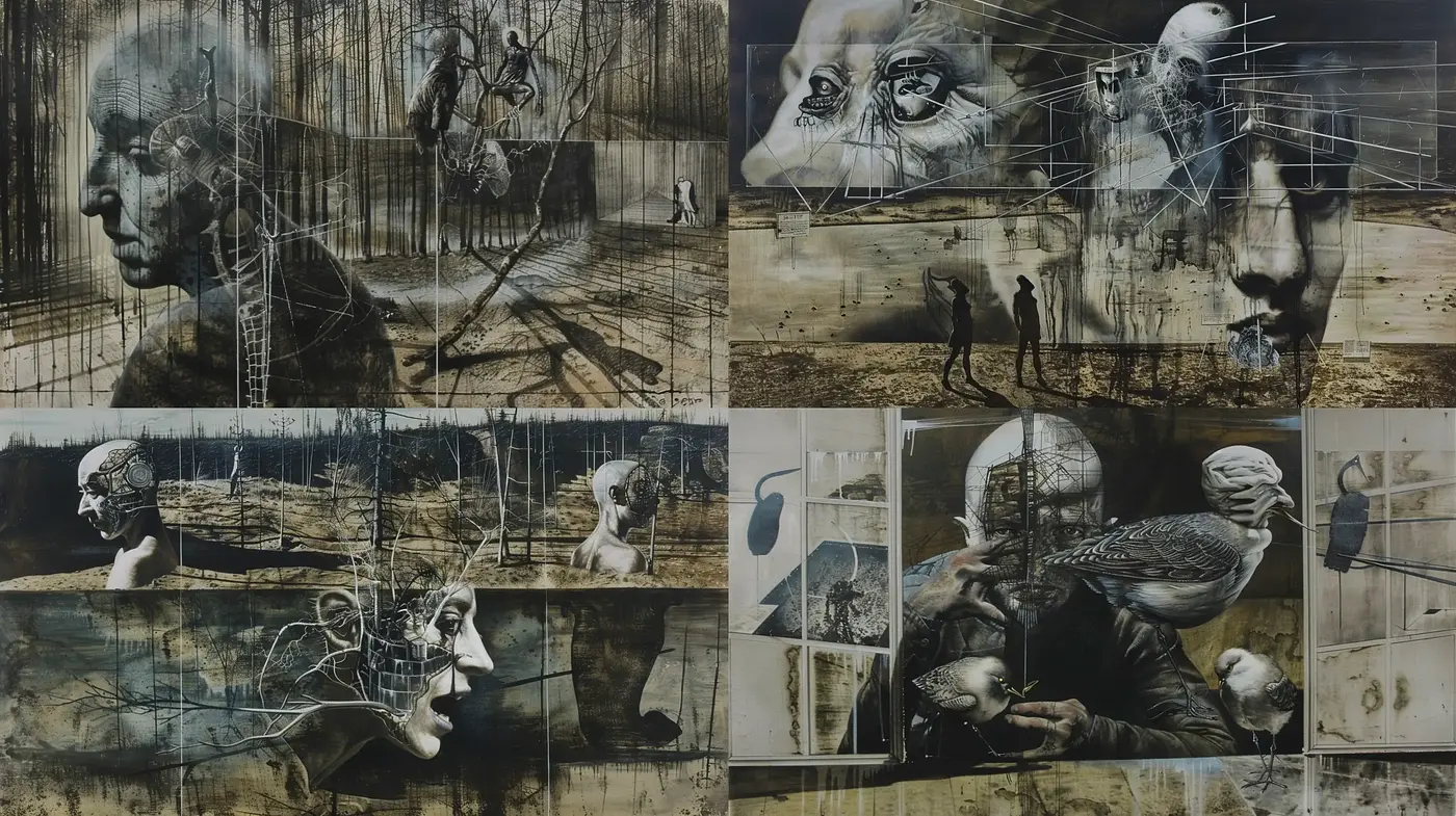 Surrealist Phantasmagoria in Sepia Tones - Midjourney sref style