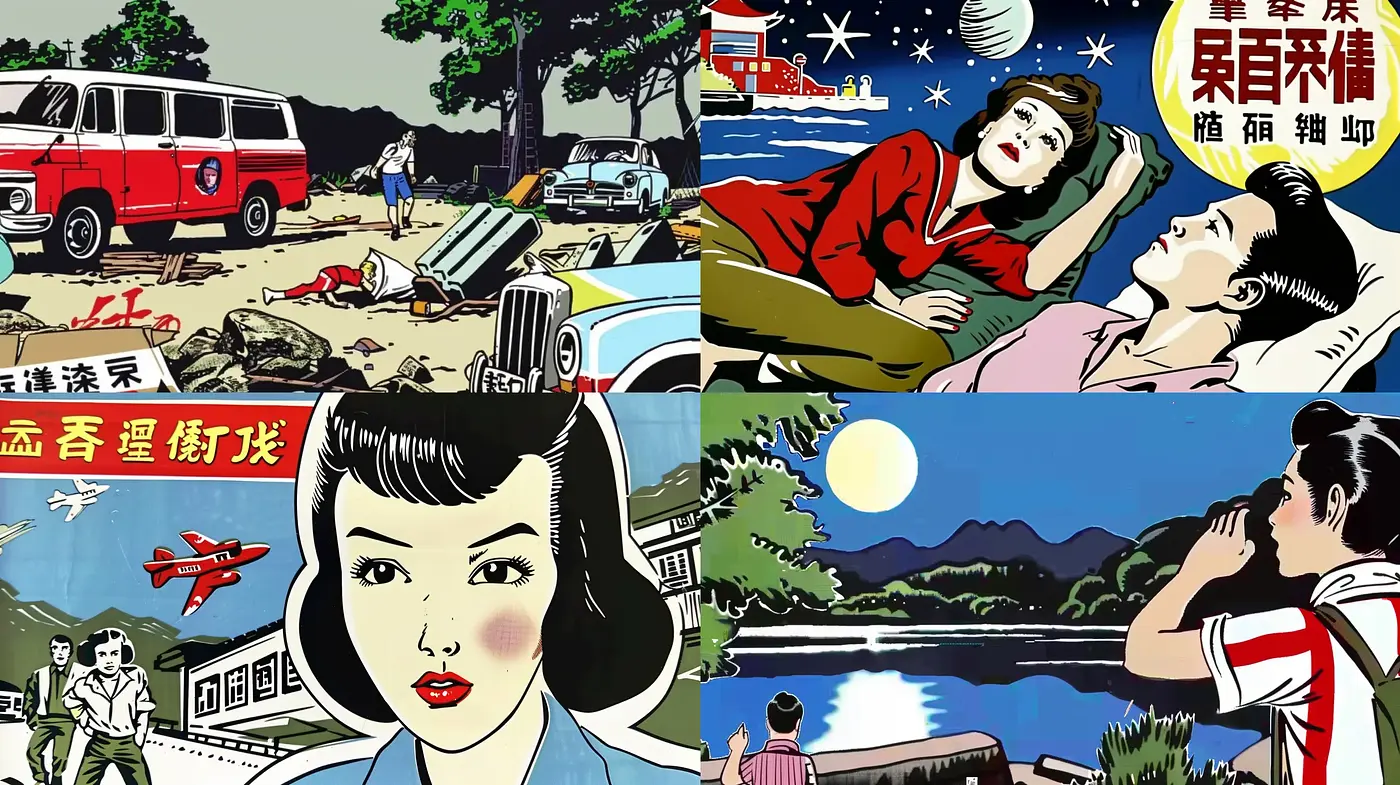 Vintage Japanese Manga Inspired Illustrative Style with a Touch of Nostalgia - Midjourney sref style