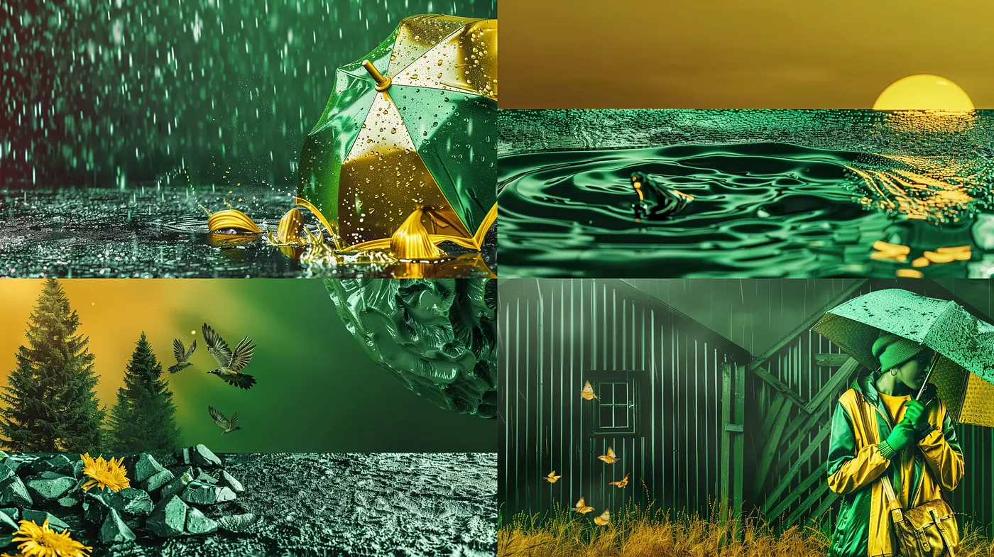 Monochromatic Emerald Visions with Surrealist Influence - Midjourney sref style