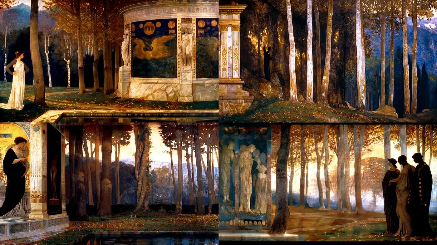 Ethereal and Poetic Landscapes with Symbolic Elements - Midjourney sref style