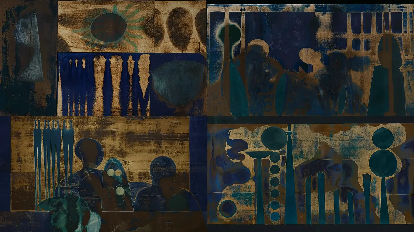 Abstract Textural Harmony in Midnight Blues - Midjourney sref style