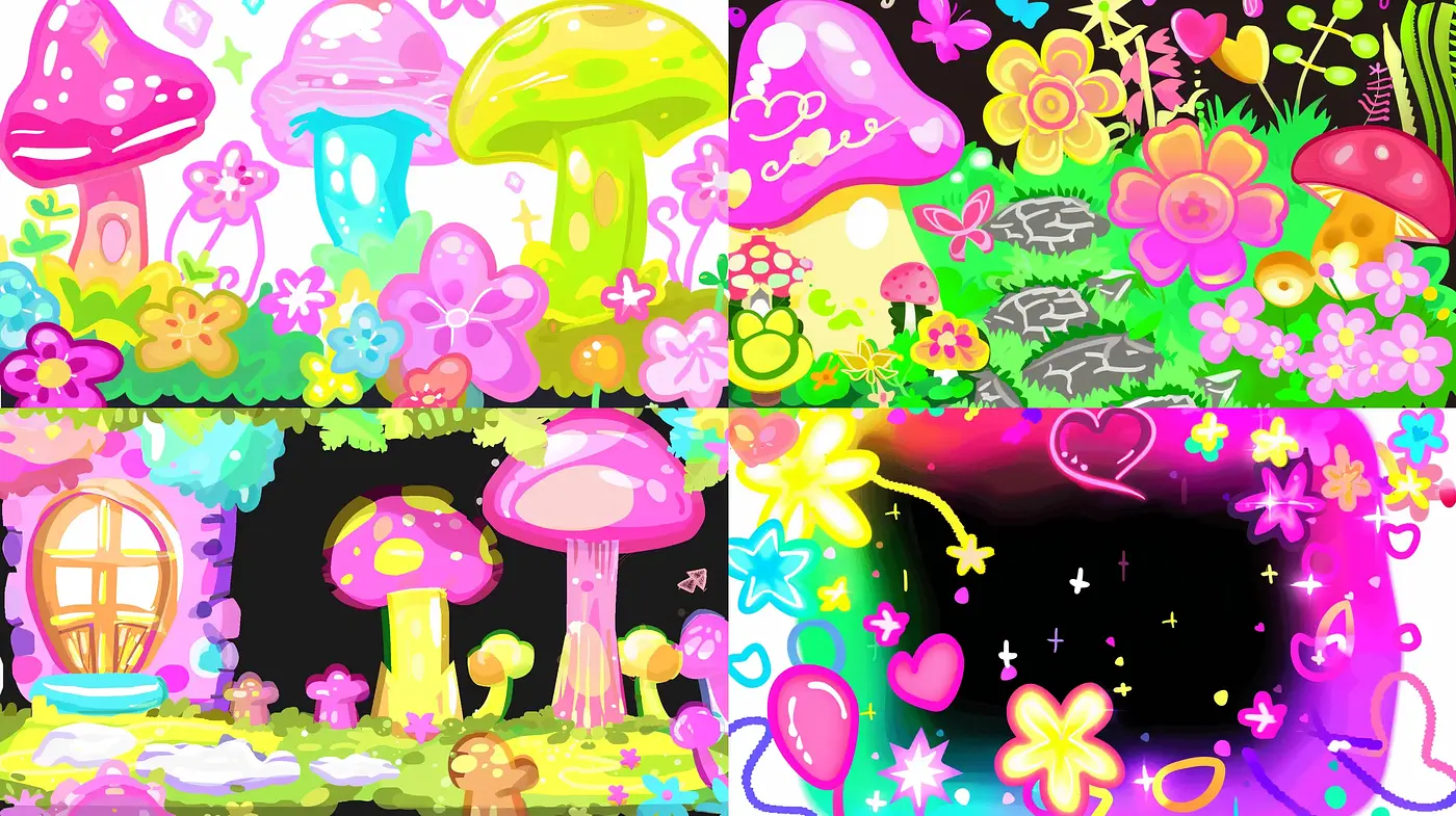 Vibrant Enchanted Garden of Whimsy and Fantasy - Midjourney sref style