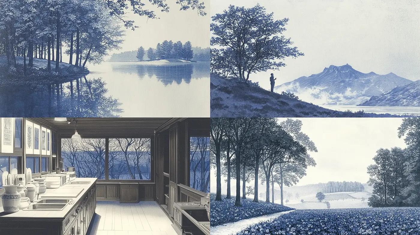 Monochromatic Serenity: A Harmonized Vision in Blues and Whites - Midjourney sref style