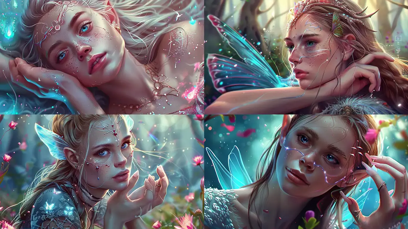 Enchanting ethereal portraits with a whimsical nature theme - Midjourney sref style