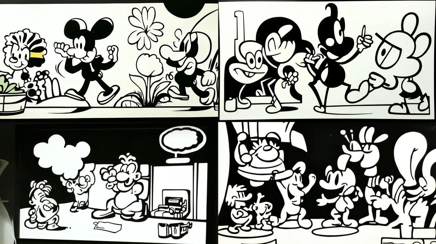 Classic Cartoon Monochrome Homage - Midjourney sref style