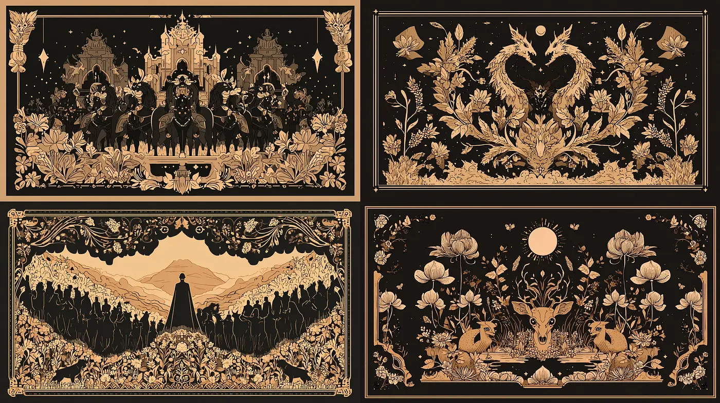 Intricate and Enigmatic Illustrations with a Dark Fairy Tale Essence - Midjourney sref style