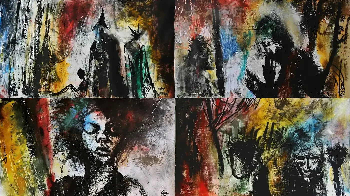 Dynamic and Intense Abstract Expressionism with a Edgy Urban Vibe - Midjourney sref style