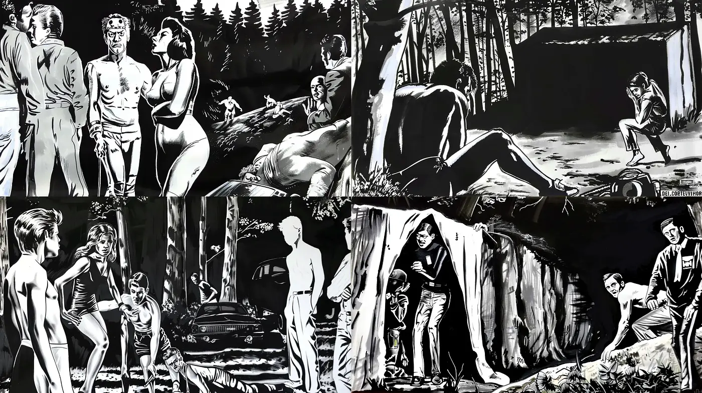 Monochrome Narratives of Human Introspection and Nature - Midjourney sref style