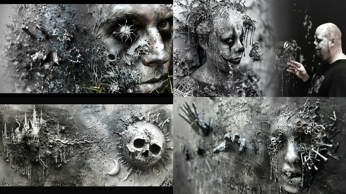 Abstracted Erosion: Decay and Time Woven into Textural Portraiture - Midjourney sref style