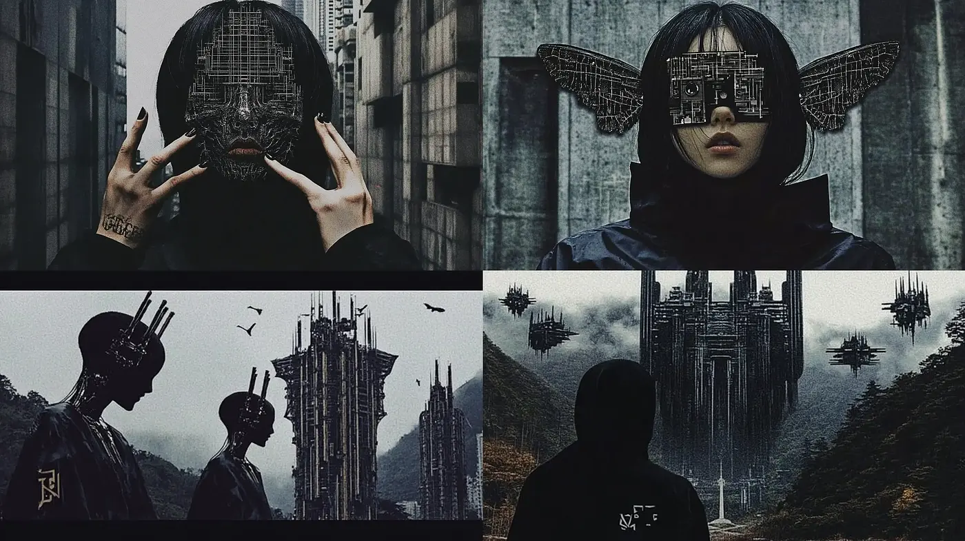 Ethereal Dystopian Essence with Monochromatic Mystery - Midjourney sref style