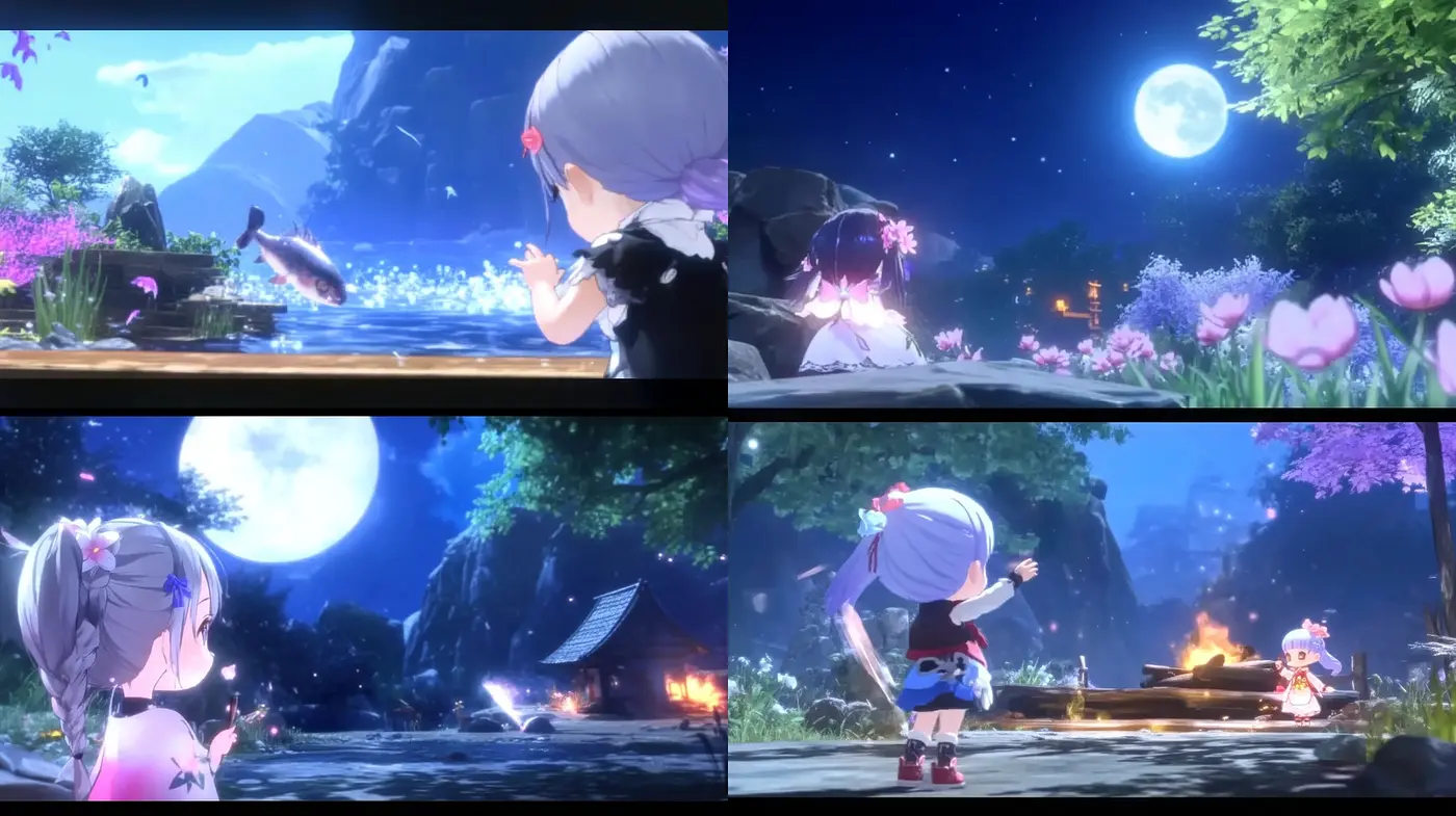 Enchanting and Dreamlike Nightscape with Whimsical Characters - Midjourney sref style