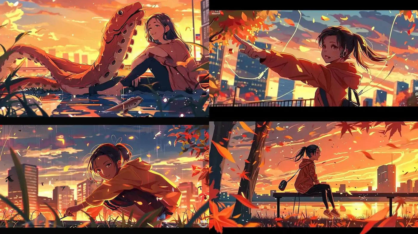 A Harmonious Blend of Modern Anime Aesthetics and Nostalgic Autumn Vibes - Midjourney sref style