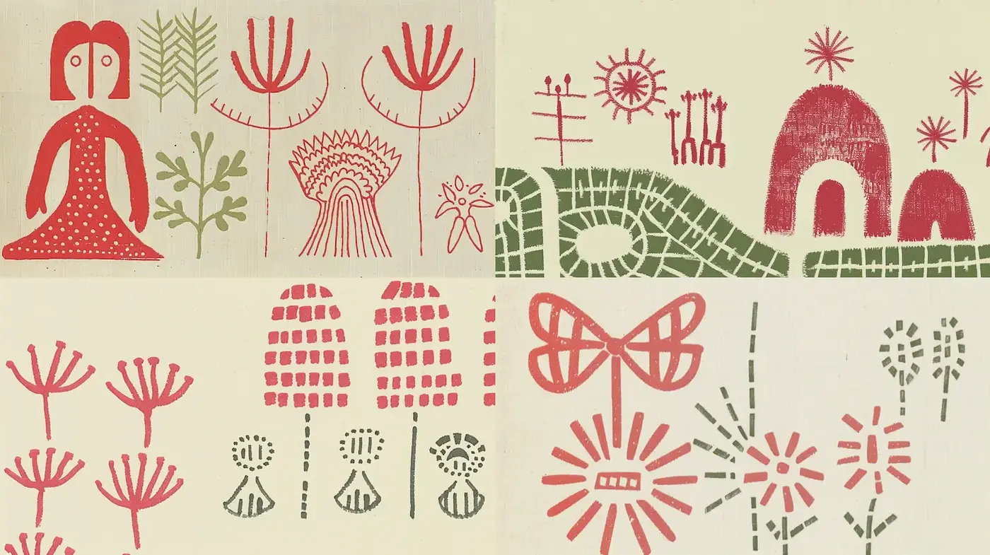 Mid-Century Modern Inspired Illustrations with a Playful Textural Quality - Midjourney sref style
