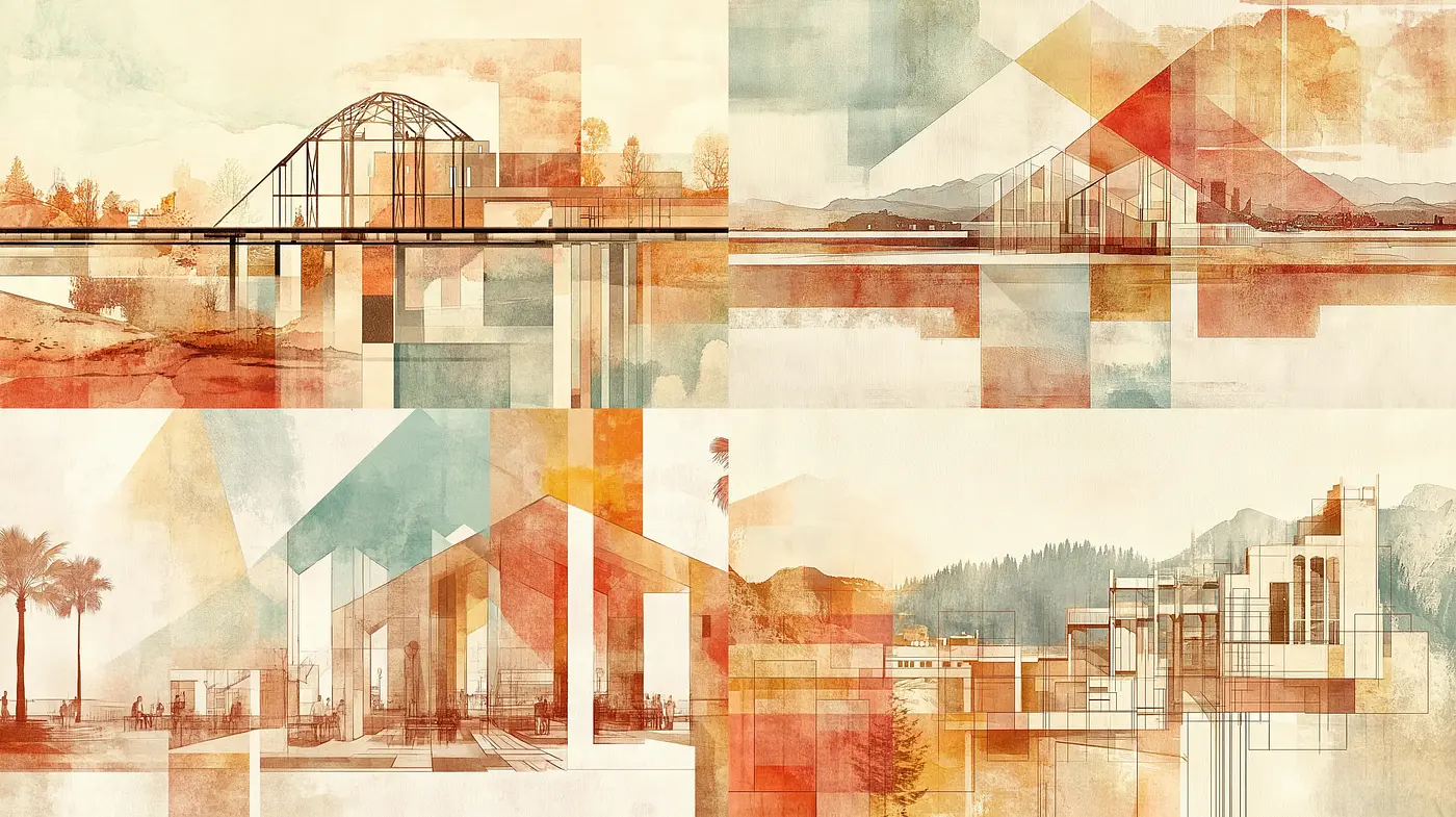 Translucent Architectural Dreamscape with Geometric Abstraction - Midjourney sref style