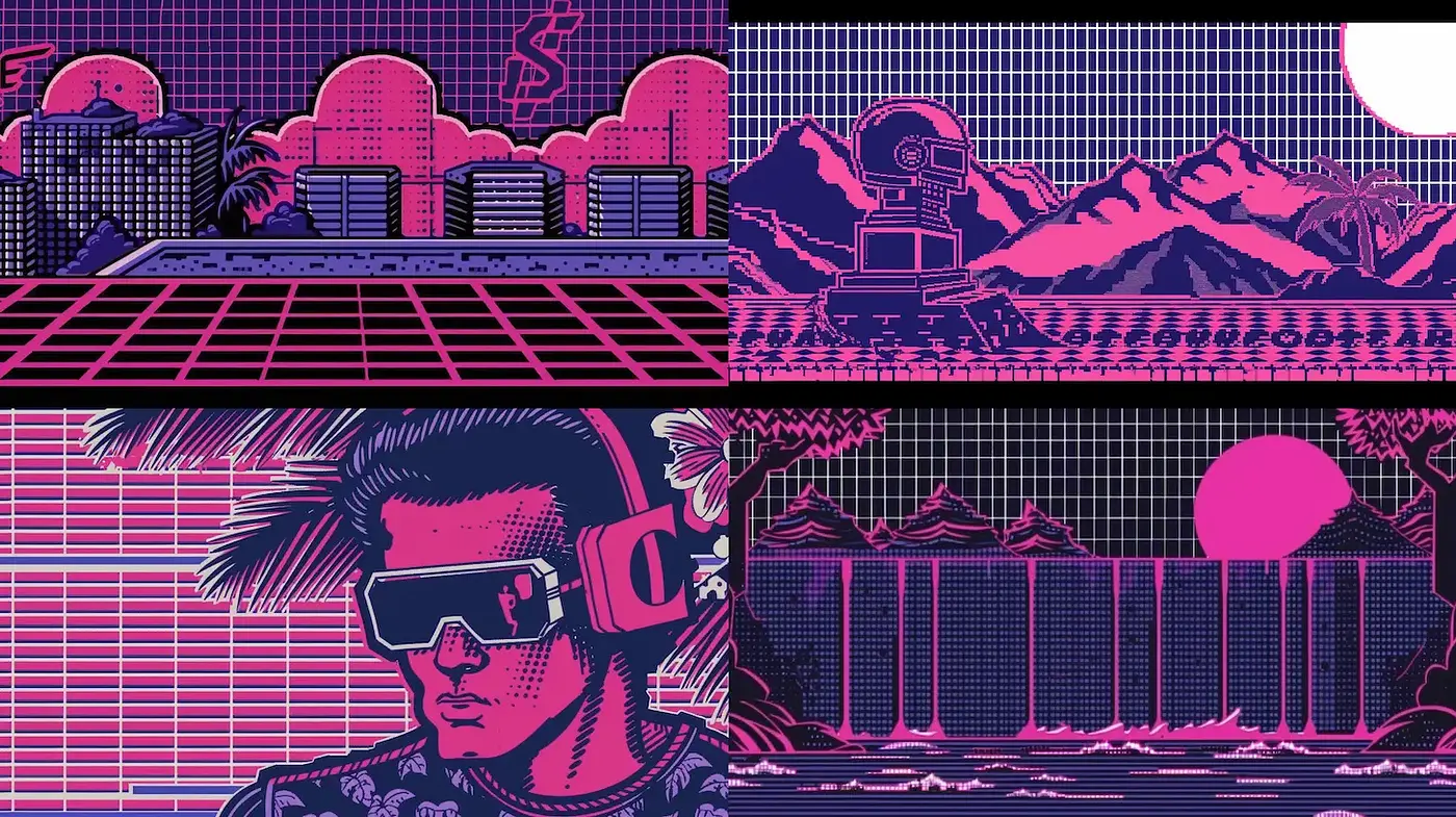 Vibrant Retro Futurism with a Distinct 80s Aesthetic - Midjourney sref style