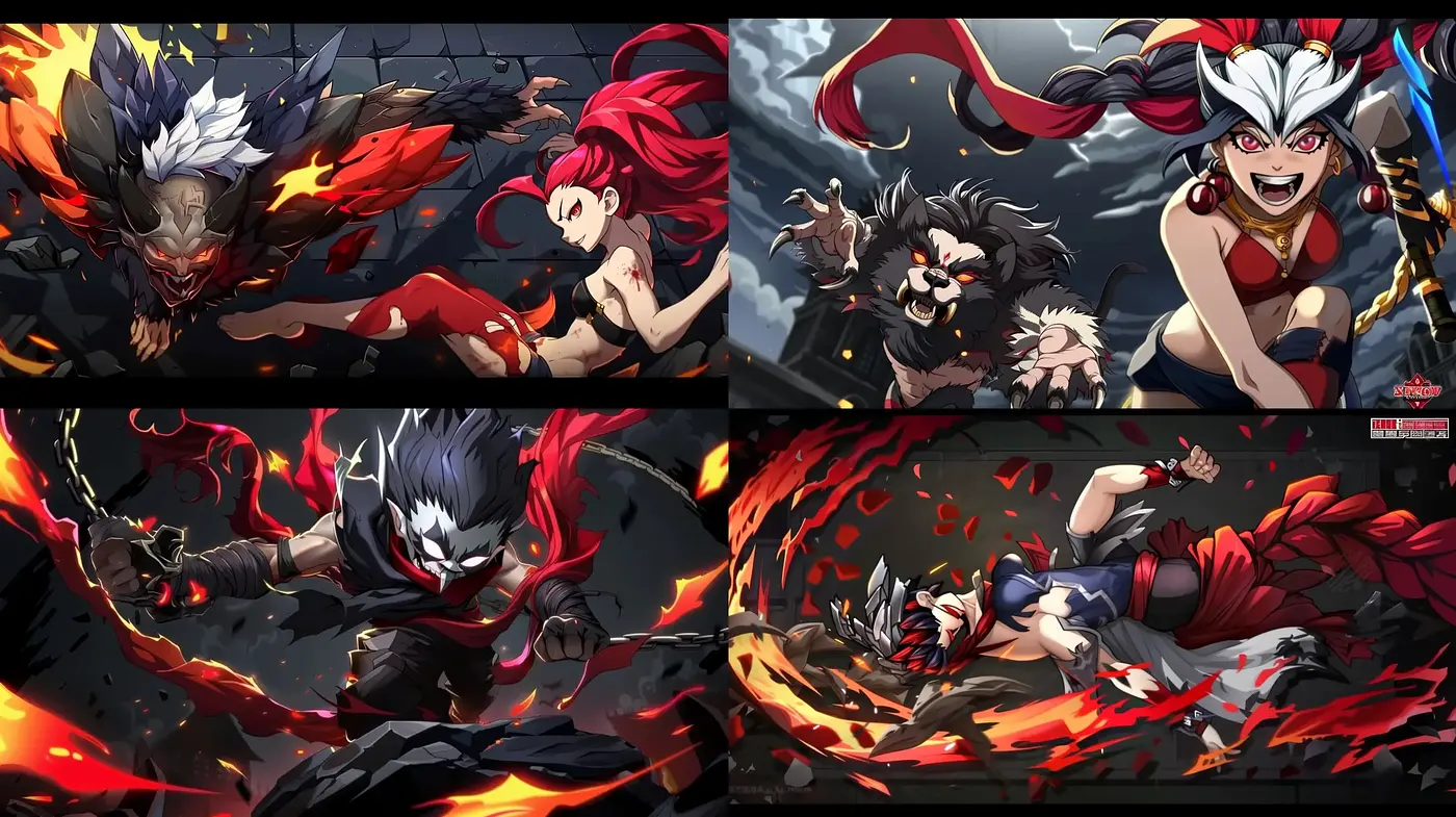 Dynamic Brushwork and Intense Colors in Anime-Inspired Battle Scenes - Midjourney sref style
