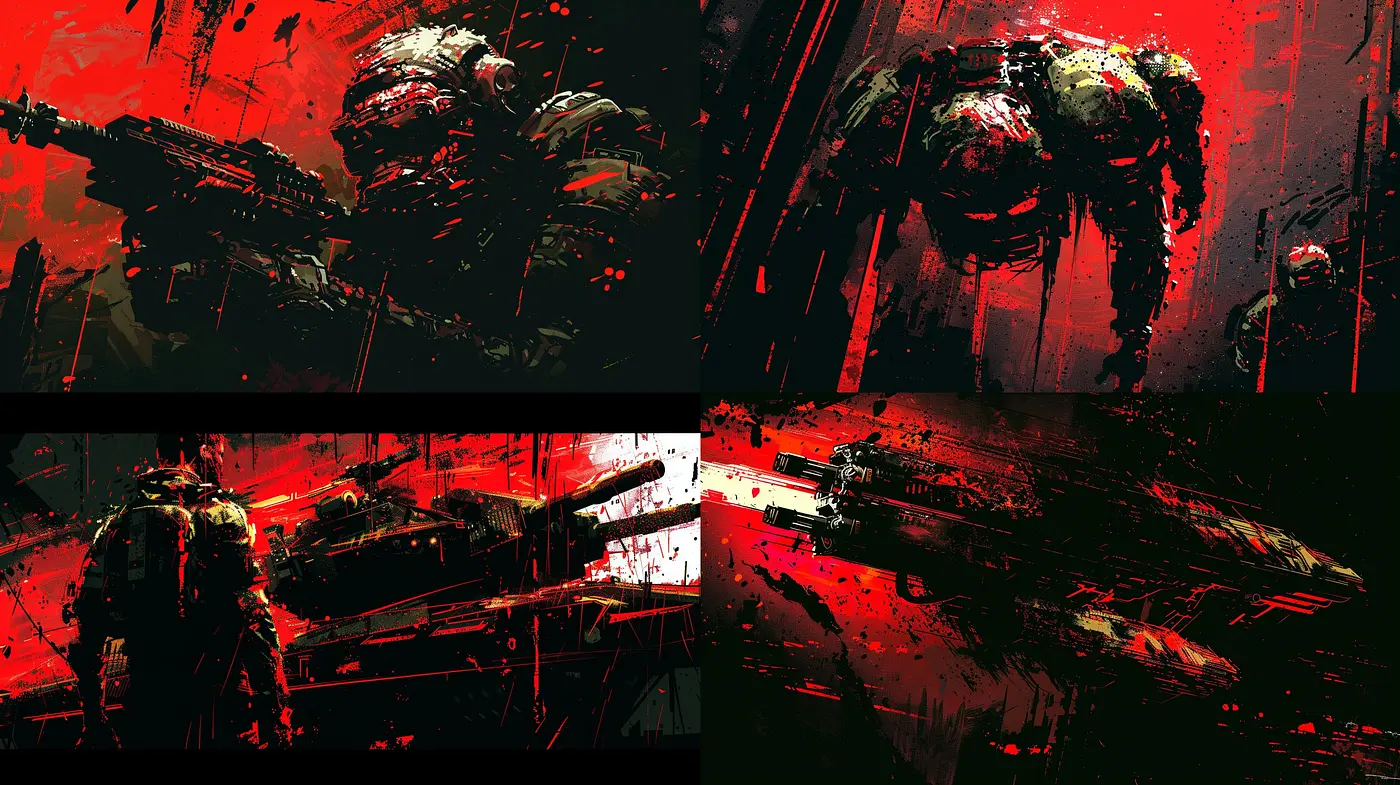 Stylized Dystopian Red-Black Vignettes with High Contrast and Edgy Textures - Midjourney sref style