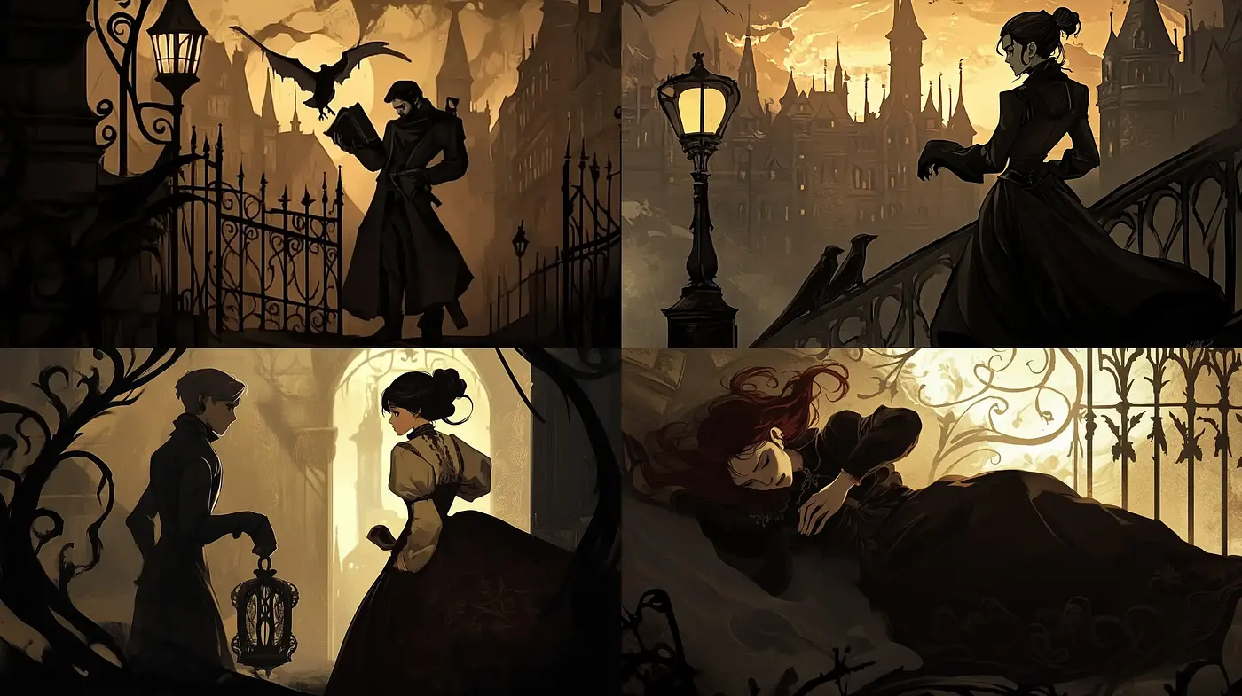 Gothic Romance and Mystery in Sepia Tones - Midjourney sref style