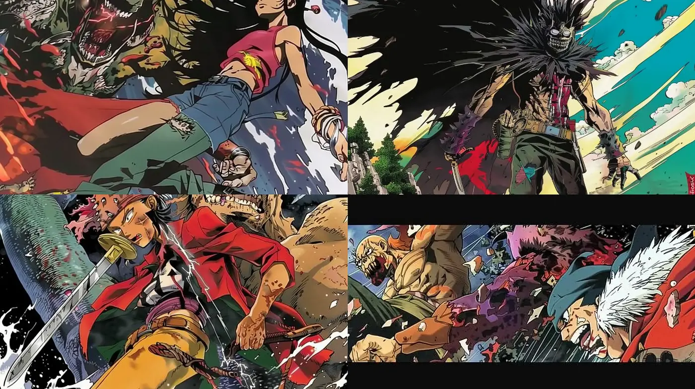 Dynamic Comic Book Explosion of Vivid Tones and Heroic Gestures - Midjourney sref style