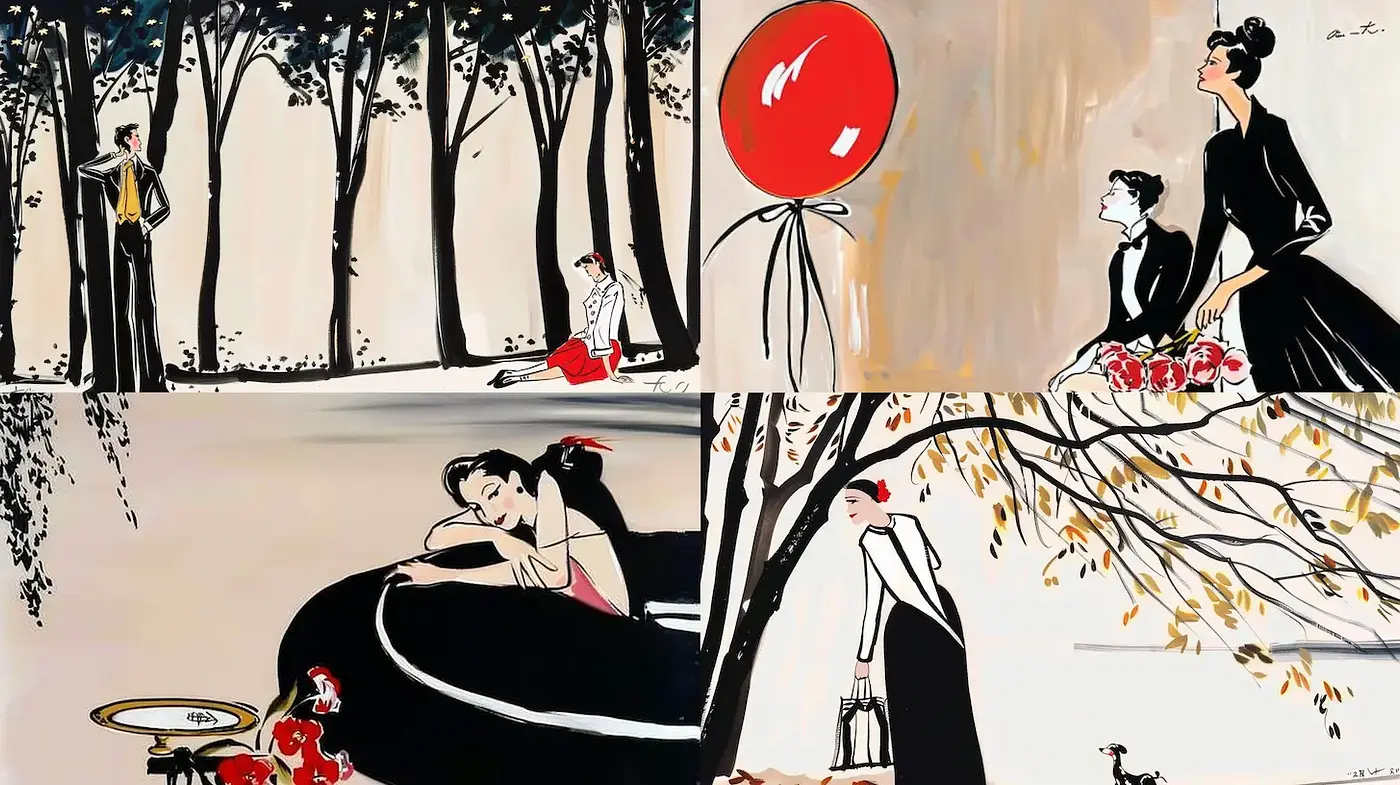 Elegant and Minimalist Illustrations with a Touch of Retro Charm - Midjourney sref style
