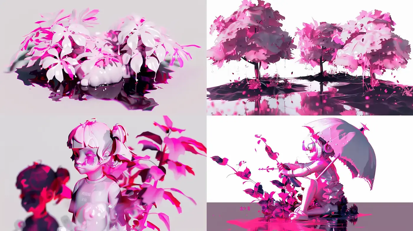Surreal and Vibrant Pink Aesthetic with Cartoonish Elements - Midjourney sref style