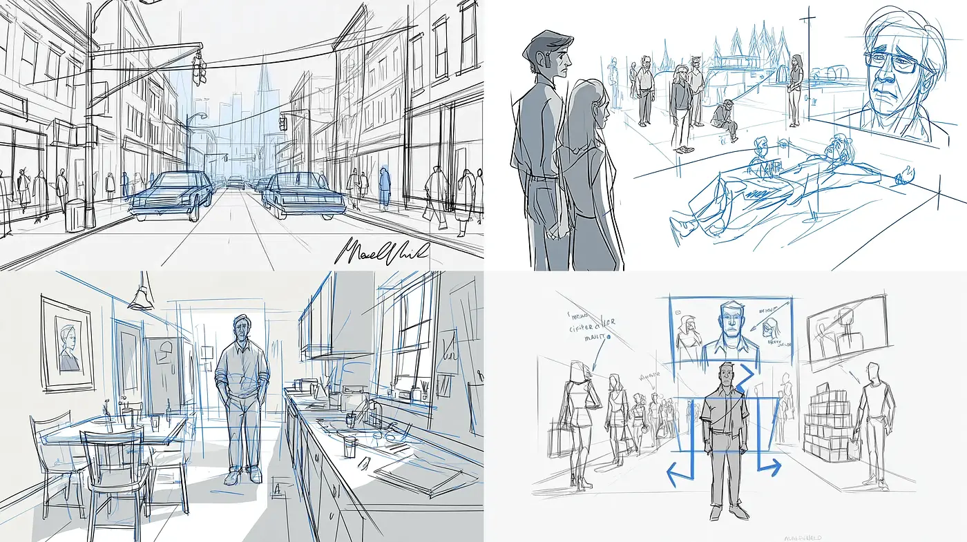 Stylized Urban and Domestic Scenes with Linear Composition - Midjourney sref style