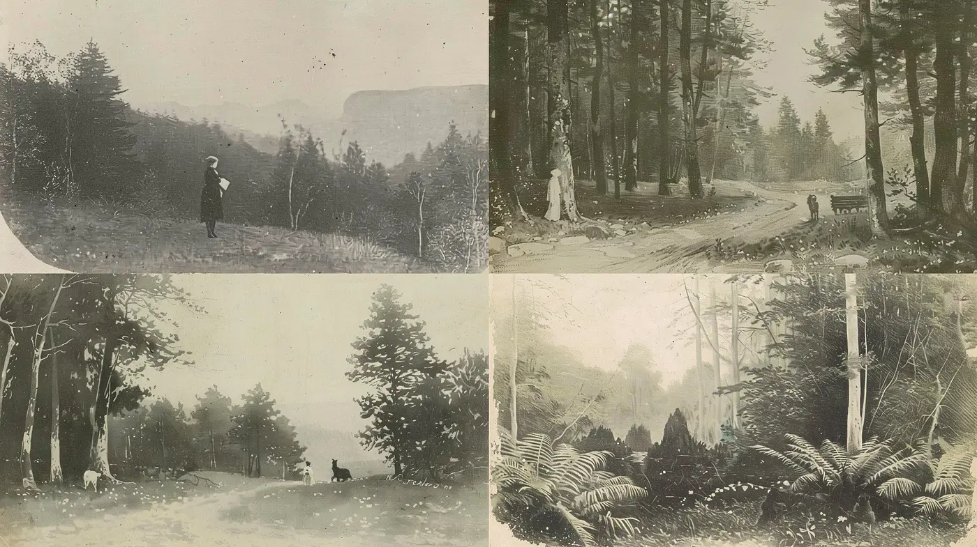 Ethereal Monochromatic Forest: A Tribute to Photographic Nostalgia and Nature's Enchantment - Midjourney sref style