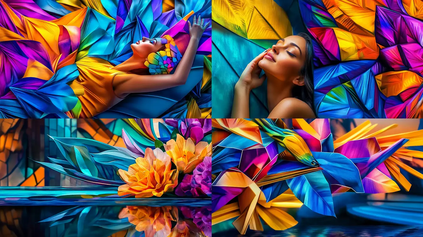 Vibrant Floralscape Portraiture with Hyperrealist Detailing - Midjourney sref style