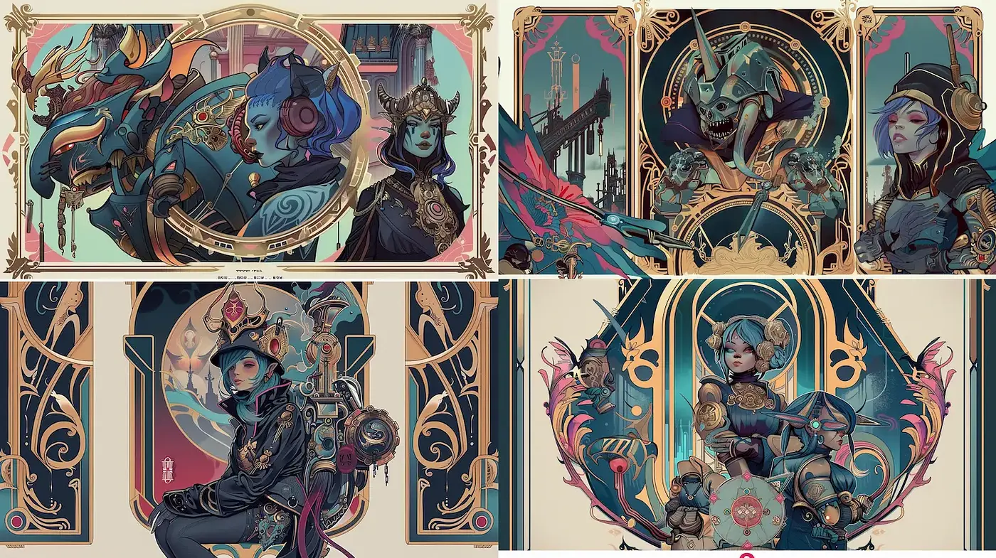Intricate Art Deco Fusion with a Futuristic Twist - Midjourney sref style