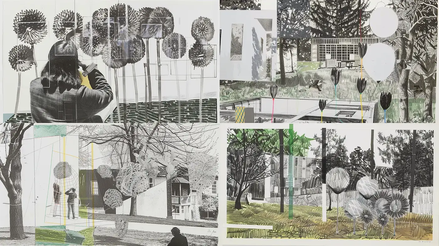 Explorative Symbiosis of Organic and Geometric Forms in a Nostalgic Urban Landscape - Midjourney sref style