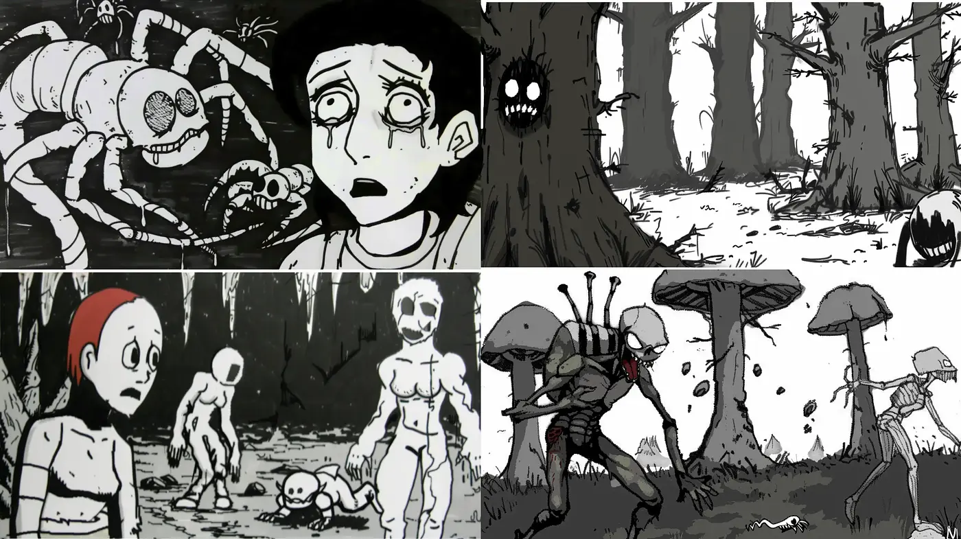 Monochrome Macabre: A Homage to Classic Horror Illustration - Midjourney sref style