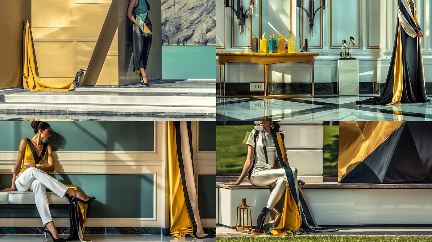 Elegant Symmetry with a Cinematic Gold and Teal Essence - Midjourney sref style