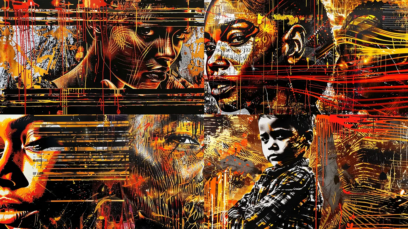 Abstract Expressionist Fusion with Digital Grunge Overtones - Midjourney sref style