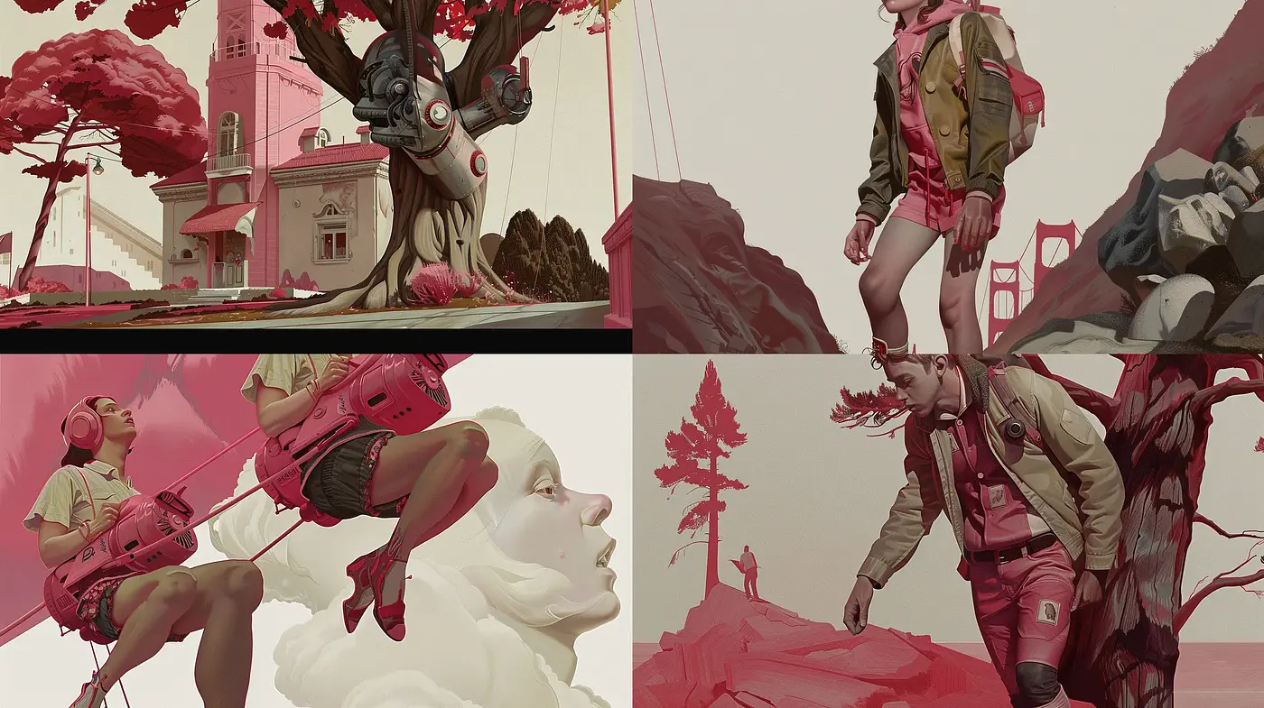 Ethereal Roseate Dystopia: A Consistent Pastiche of Soft Textures and Surreal Imagery - Midjourney sref style