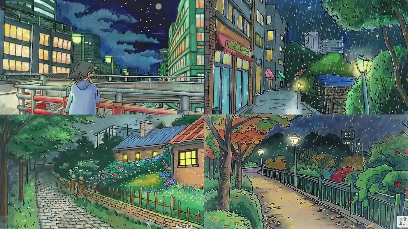 Contemporary urban nightscapes with a whimsical touch - Midjourney sref style