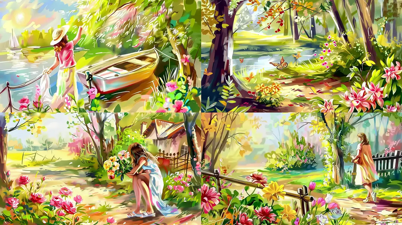 Idyllic Countryside Gardens in Vibrant Watercolor Brilliance - Midjourney sref style