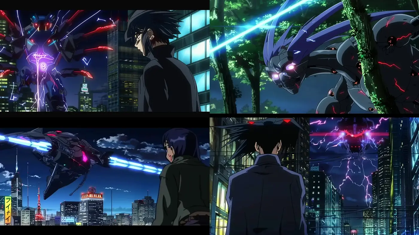 Futuristic Neon Metropolis: An Homage to Anime Mecha Nightscapes - Midjourney sref style