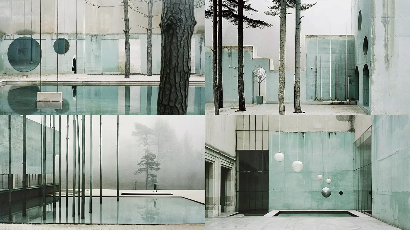 Surreal Architectural Harmony with Ethereal Overtones - Midjourney sref style