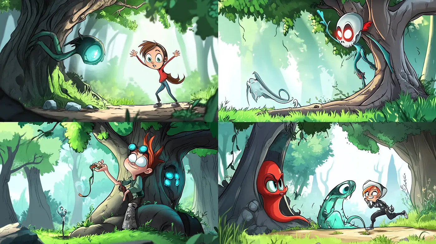 Enchanted Forest Whimsy: A Fantastical Cartoon Adventure - Midjourney sref style