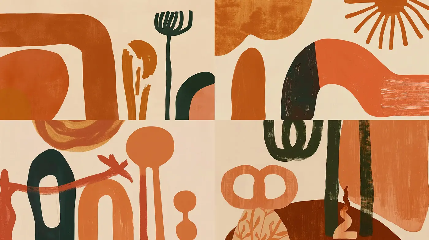 Whimsical Abstract Forms in Warm Earthy Tones - Midjourney sref style